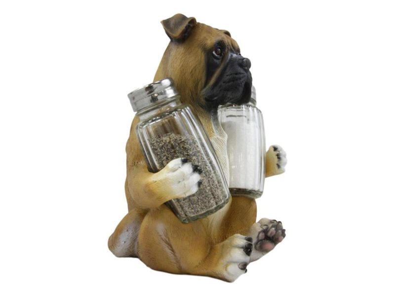 Home Accents |  Ebros Fawn Boxer Puppy Dog Hugging Glass Salt Pepper Shakers Holder 6.25″High Decor Ebros Gift