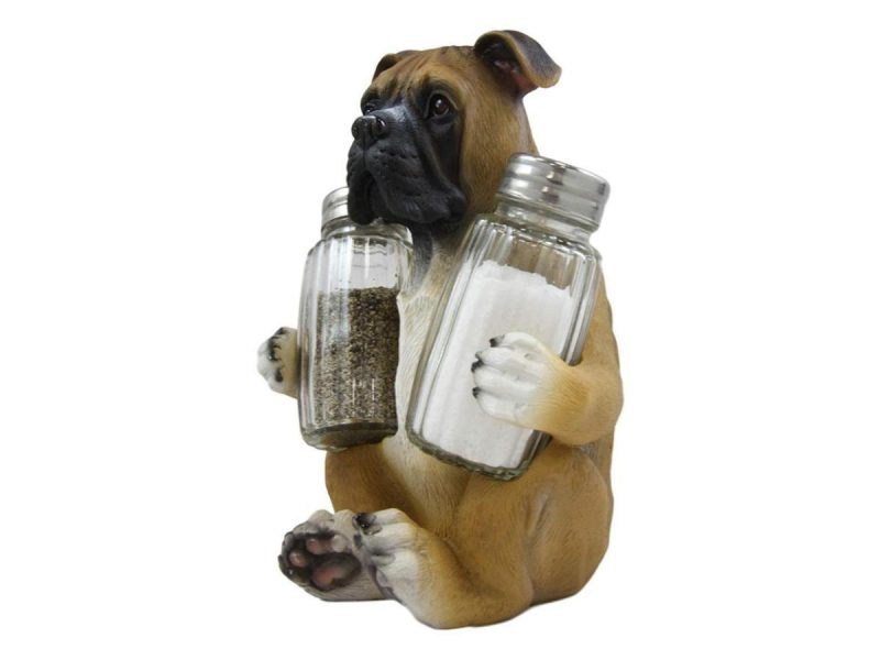 Home Accents |  Ebros Fawn Boxer Puppy Dog Hugging Glass Salt Pepper Shakers Holder 6.25″High Decor Ebros Gift