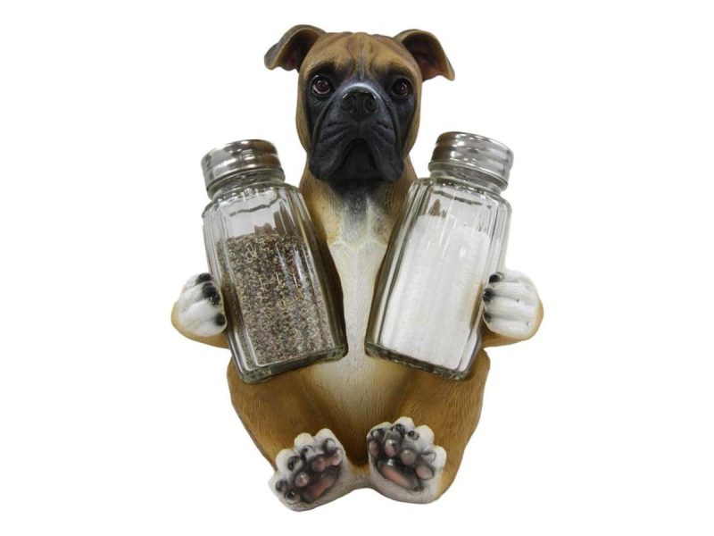 Home Accents |  Ebros Fawn Boxer Puppy Dog Hugging Glass Salt Pepper Shakers Holder 6.25″High Decor Ebros Gift