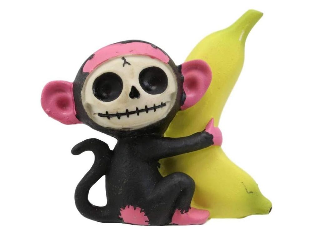 Home Accents |  Ebros Furry Bones Pink Baby Monkey With Giant Yellow Banana Figurine 3″ Tall Decor Ebros Gift