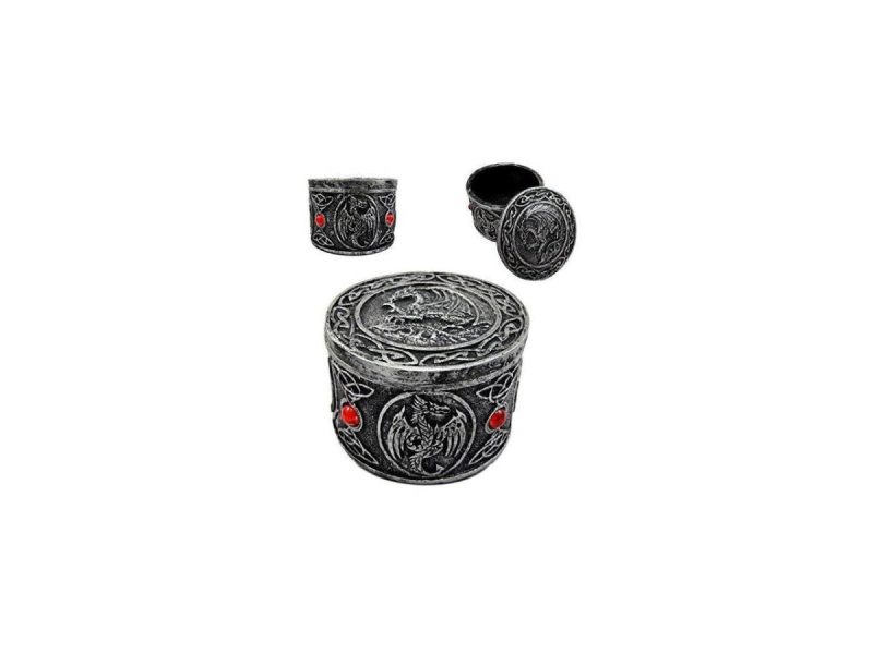 Home Accents |  Ebros Gift Celtic Triad Red Gem Dragon Round Decorative Box Figurine 3.25″D Decor Ebros Gift