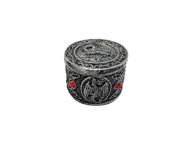 Home Accents |  Ebros Gift Celtic Triad Red Gem Dragon Round Decorative Box Figurine 3.25″D Decor Ebros Gift