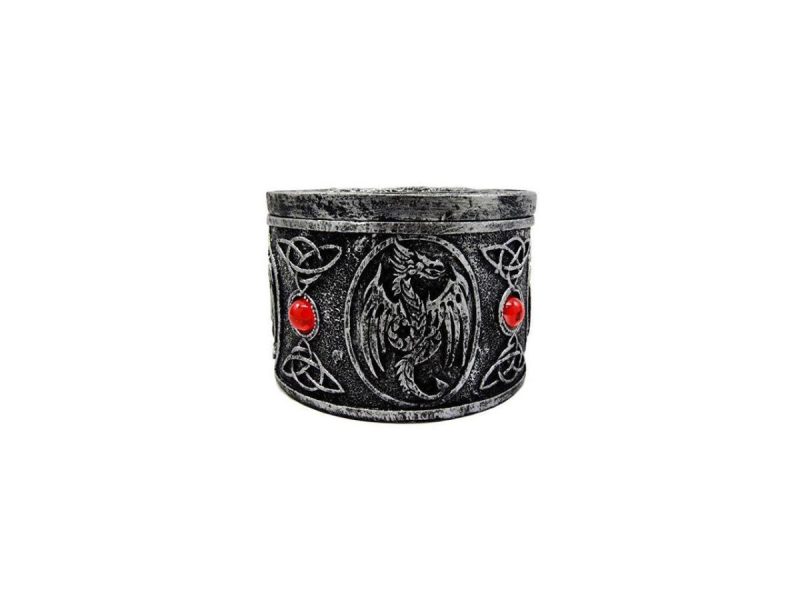 Home Accents |  Ebros Gift Celtic Triad Red Gem Dragon Round Decorative Box Figurine 3.25″D Decor Ebros Gift