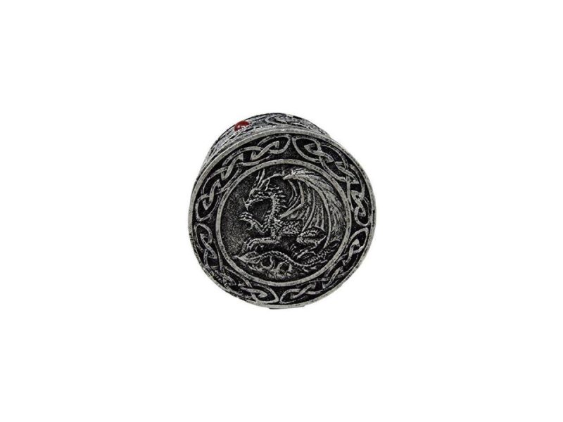 Home Accents |  Ebros Gift Celtic Triad Red Gem Dragon Round Decorative Box Figurine 3.25″D Decor Ebros Gift