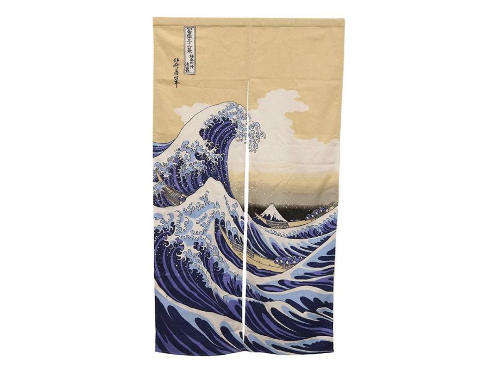 Home Accents |  Ebros Gift Made In Japan Japanese Style Uncut Noren Doorway Curtain Tapestry Standard 59.25″ Long 33.5″ Wide Home Room Divider Decor Curtains (The Great Wave Off Kanagawa Beige) Decor Ebros Gift