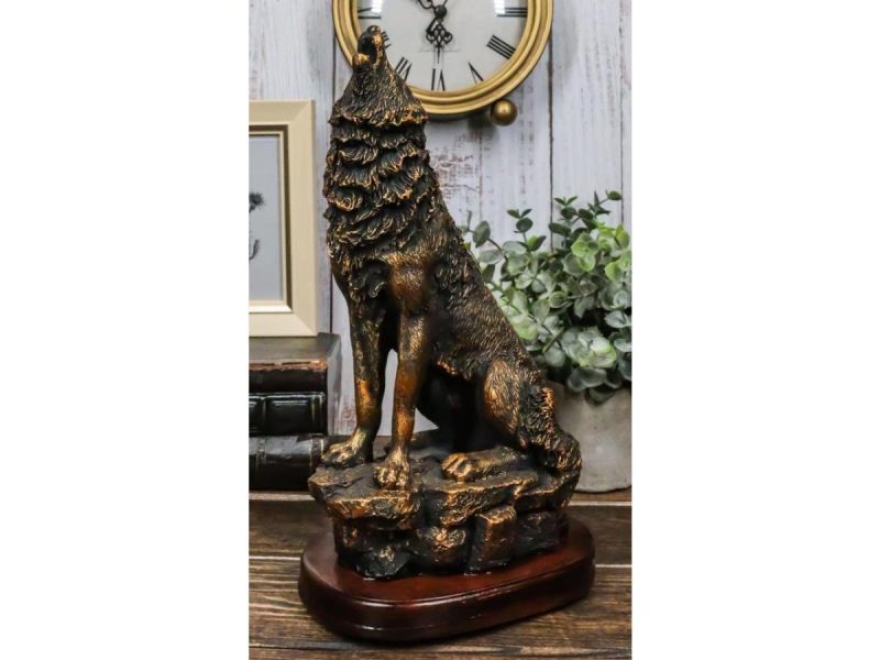 Home Accents |  Ebros Howling Wolf Statue 10.5″ Tall Alpha Wolf Pack Figurine In Faux Bronze Decor Ebros Gift