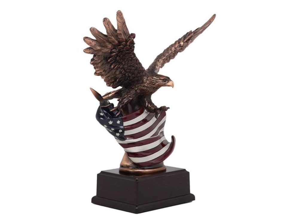 Home Accents |  Ebros Patriotic Bald Eagle With Spread Out Wings Clutching On American Flag Statue Decor Ebros Gift