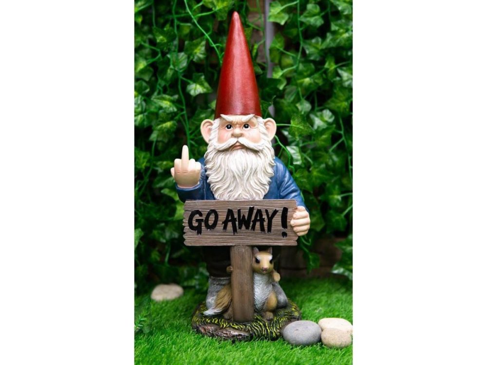 Home Accents |  Ebros Rude Garden Greeter “Go Away!” Gnome Dwarf Not Welcome Statue 17.75″H Patio Outdoor Poolside Figurine As Whimsical Decor Magical Fantasy Gnomes Decoration Decor Ebros Gift