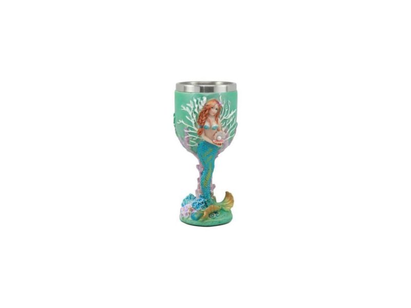 Home Accents |  Ebros Turquoise Ocean Marine Coral Reef Mermaid With Pearl Wine Goblet Decor Ebros Gift