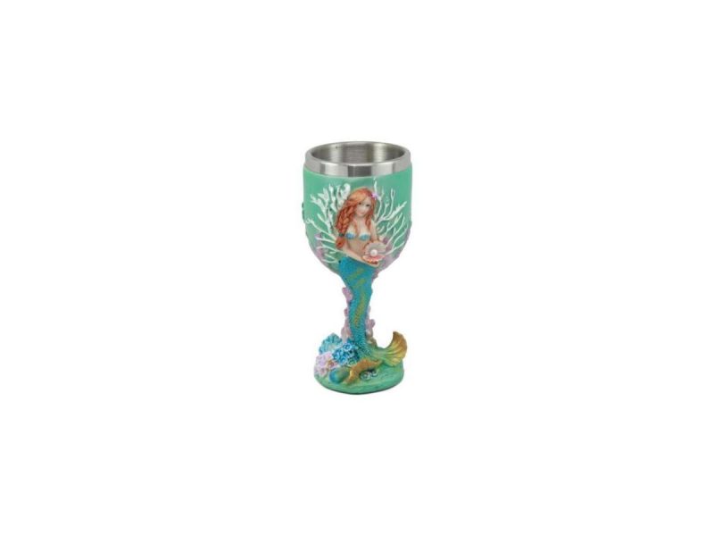 Home Accents |  Ebros Turquoise Ocean Marine Coral Reef Mermaid With Pearl Wine Goblet Decor Ebros Gift