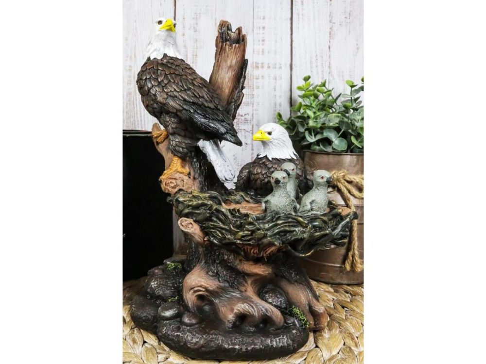 Home Accents |  Ebros Wildlife Habitat Bald Eagle Family In Nest Statue 12″H Eagle Mate With Nestlings Decor Ebros Gift