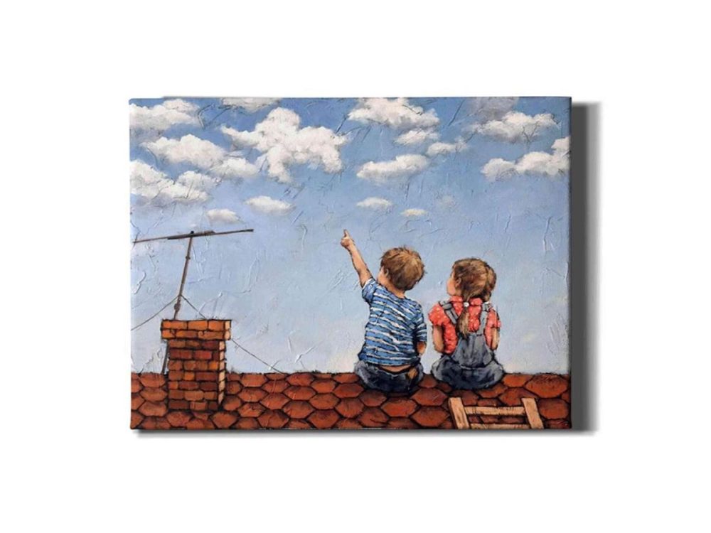 Home Accents |  Epic Graffiti Counting Clouds By Alexander Gunin Giclee Canvas Wall Art, 16″ X 12″, Blue Decor Home Accents