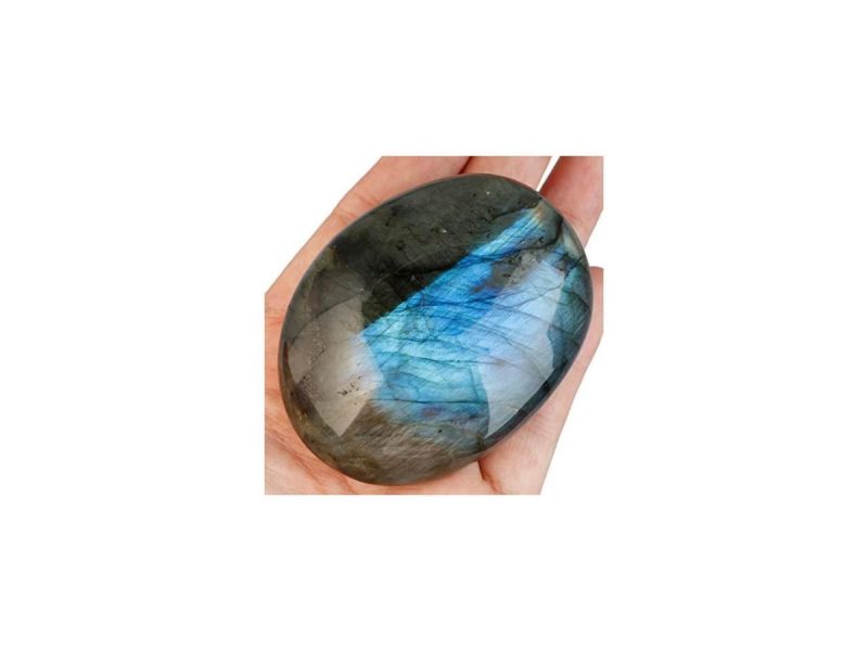 Home Accents |  Irregular Polished Labradorite Palm Stones Worry Stones Pebble Healing Crystal With Velvet Bag Decor Home Accents