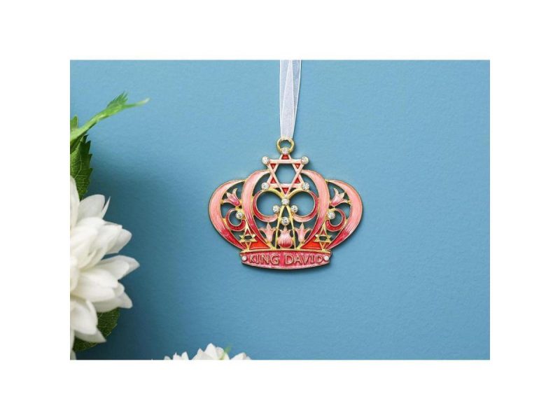 Home Accents |  King David’s Crown With Star Of David Hanging Ornament (Pewter) Classic Wall Décor | Beautiful, Gold-Plated Home Decoration | Hand-Painted Red, Pink And Gold – Matashi Decor Home Accents