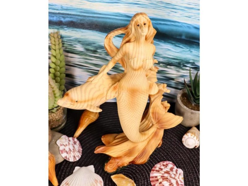 Home Accents |  Large Ocean Mermaid Princess With Dolphin Friend Figurine Coastal Marine Statue Decor Ebros Gift