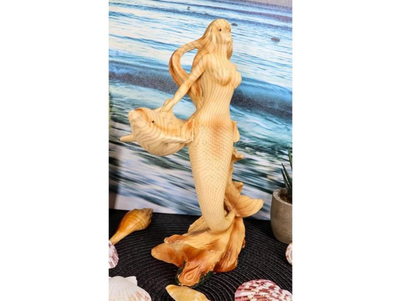 Home Accents |  Large Ocean Mermaid Princess With Dolphin Friend Figurine Coastal Marine Statue Decor Ebros Gift