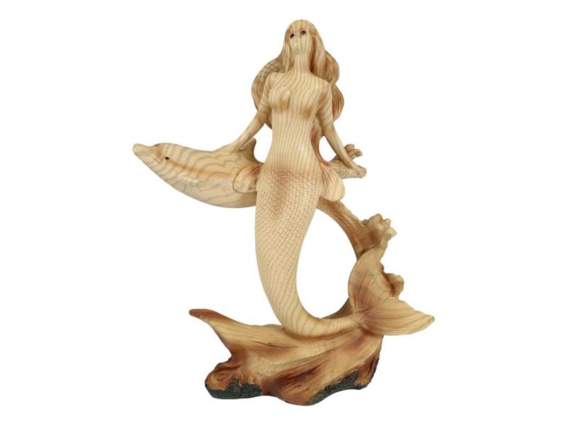 Home Accents |  Large Ocean Mermaid Princess With Dolphin Friend Figurine Coastal Marine Statue Decor Ebros Gift