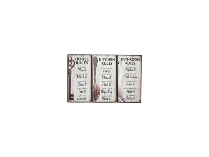 Home Accents |  Our Family Rules Wall Art Signs Decor Set Of 3 For Kitchen House Bathroom Accent Decor Ebros Gift