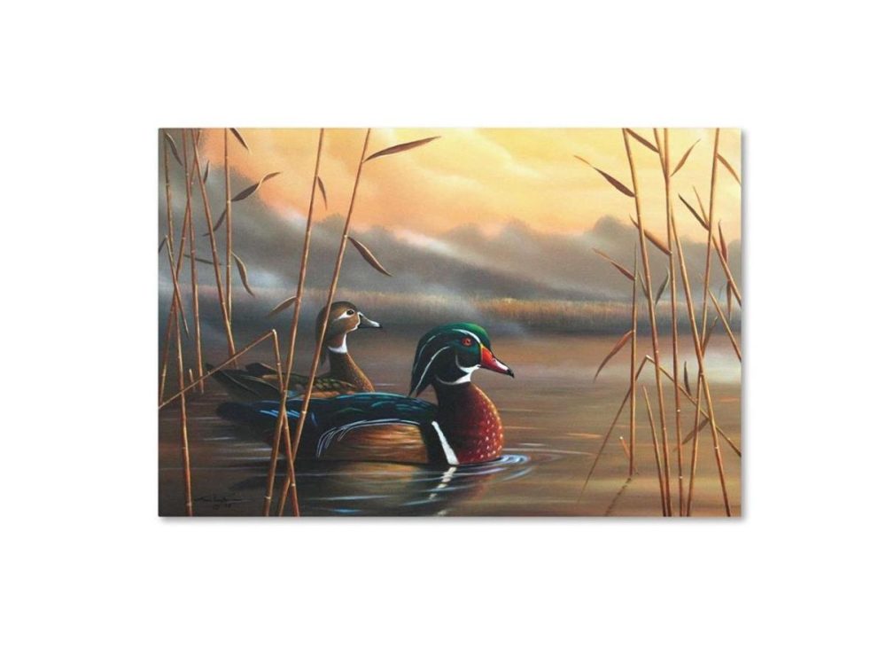 Home Accents |  Wood Ducks By Geno Peoples, 16X24-Inch Canvas Wall Art Decor Home Accents