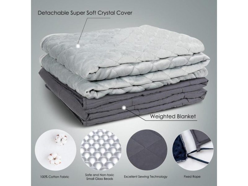 Home Textiles & Bedding |  15Lbs Weighted Blanket 100% Cotton W/ Super Soft Crystal Cover Decor Costway