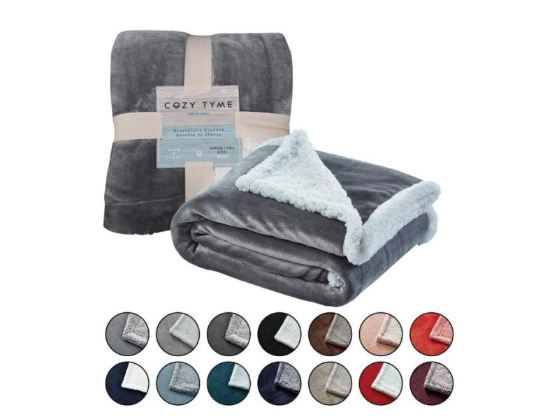 Home Textiles & Bedding |  Cozy Time Ailani Light Grey Flannel Reversible Solid Sherpa Throw Blanket – Super Soft | Cozy | Solid Color 90″X 90″ Decor Home Textiles & Bedding