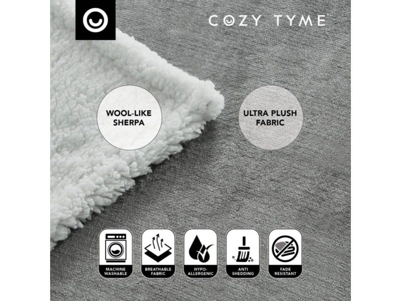 Home Textiles & Bedding |  Cozy Time Ailani Light Grey Flannel Reversible Solid Sherpa Throw Blanket – Super Soft | Cozy | Solid Color 90″X 90″ Decor Home Textiles & Bedding