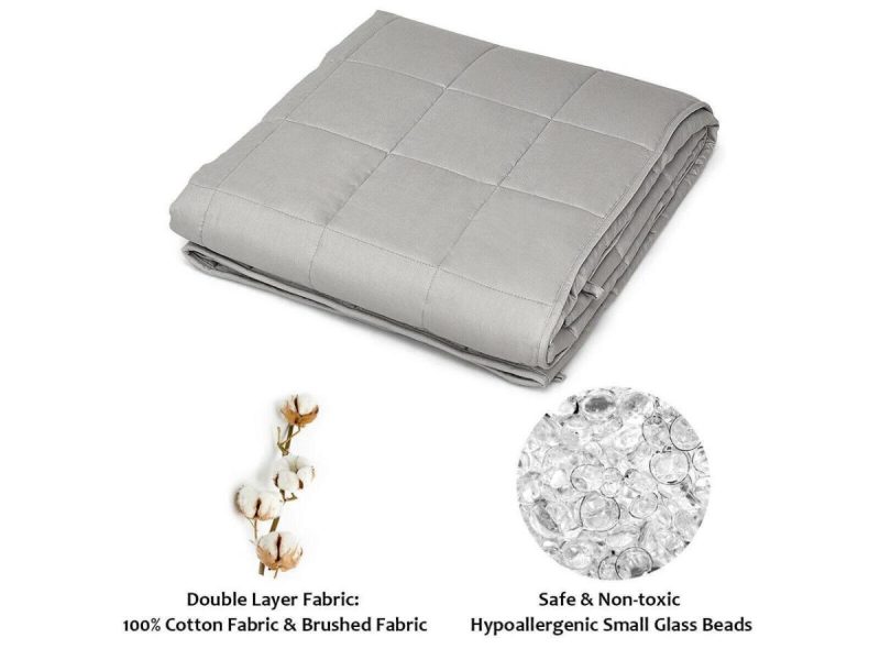 Home Textiles & Bedding |  Weighted Blankets 100% Cotton W/ Glass Beads Light Grey 20 Lbs, 60” X 80” Decor Costway