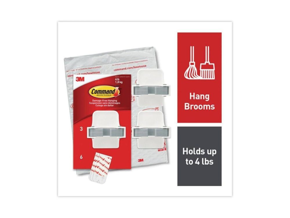 Hooks & Picture Hangers |  3M Broom Gripper 3.12W X 1.85D X 3.34H White/Gray 3 Grippers/6 Strips 170073Na Decor 3M