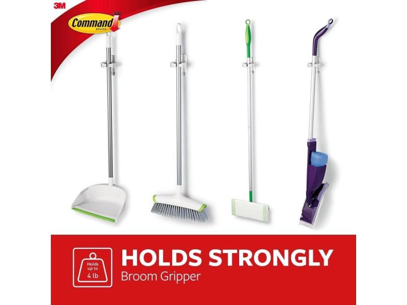 Hooks & Picture Hangers |  3M Broom Gripper 3.12W X 1.85D X 3.34H White/Gray 3 Grippers/6 Strips 170073Na Decor 3M