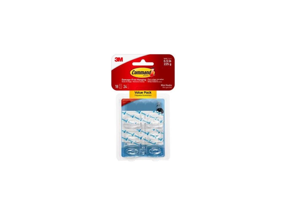 Hooks & Picture Hangers |  3M Command 17006Clr-18Es Clear Hooks & Strips, Plastic, Mini, 18 Hooks & 24 Strips/Pack Decor 3M