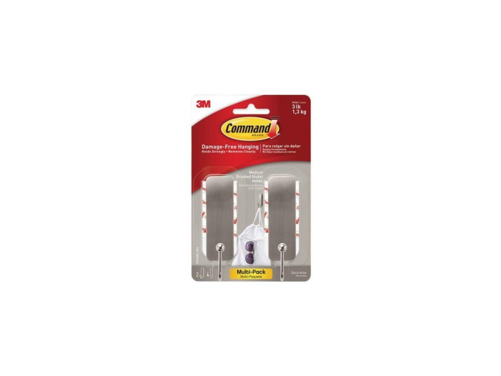 Hooks & Picture Hangers |  3M Command 17034Bn2-Es Decorative Hooks, Medium, Brushed Nickel, 2 Hook And 4 Strips/Pack Decor 3M