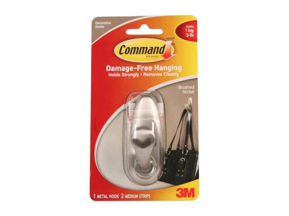 Hooks & Picture Hangers |  3M Command Fc12-Bn Forever Classic Brushed Nickel Medium Metal Hook, 1 Hook, 2 Strips Decor 3M