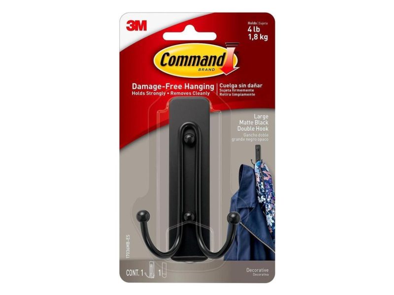 Hooks & Picture Hangers |  3M Company 4Lb Blk Decor Dbl Hook 17036Mb-Es Decor 3M