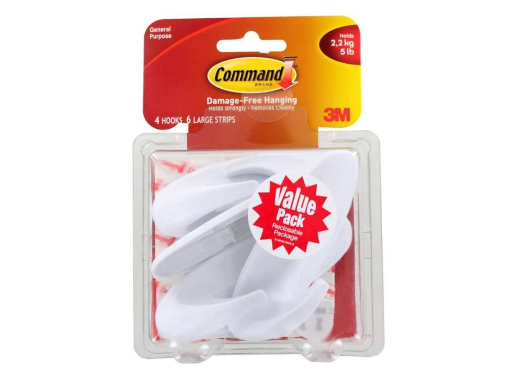 Hooks & Picture Hangers |  Command Designer Large Plastic Hook, White, Pack Of 4 (17083Vp) Decor 3M