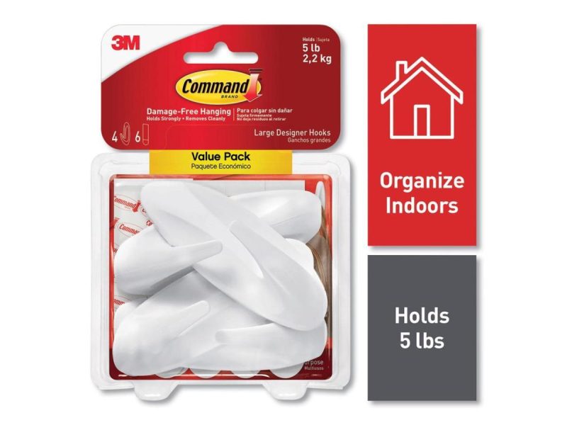 Hooks & Picture Hangers |  Command Designer Large Plastic Hook, White, Pack Of 4 (17083Vp) Decor 3M