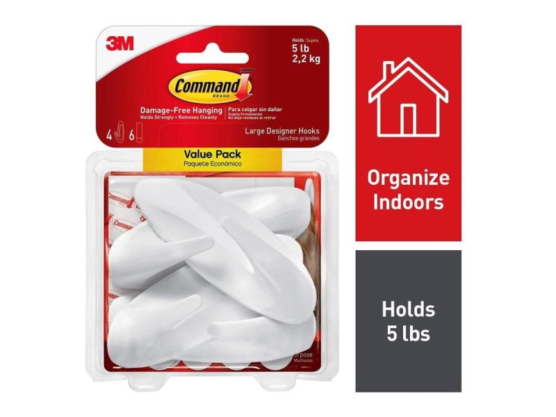 Hooks & Picture Hangers |  Command Designer Large Plastic Hook, White, Pack Of 4 (17083Vp) Decor 3M