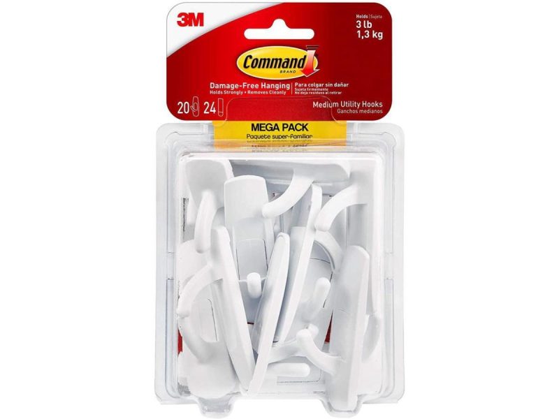 Hooks & Picture Hangers |  Command Medium Utility Hooks Mega Pack, White, 20-Hooks, 24-Strips Decor Command