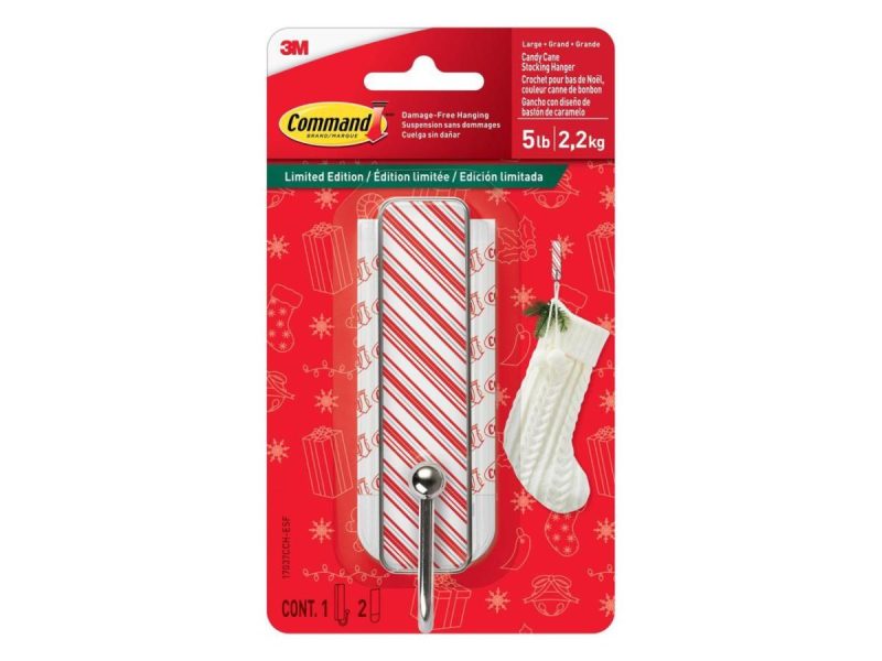 Hooks & Picture Hangers |  Command Stocking Hangers [Removable]: Large, 1 Hook / 2 Strips (Candy Cane) Decor Command