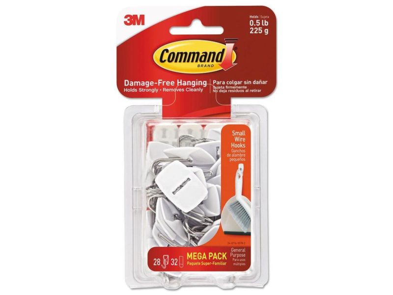 Hooks & Picture Hangers |  General Purpose Hooks, 0.5Lb Capacity, Wire, White, 28 Hooks, 32 Strips/Pack Decor 3M