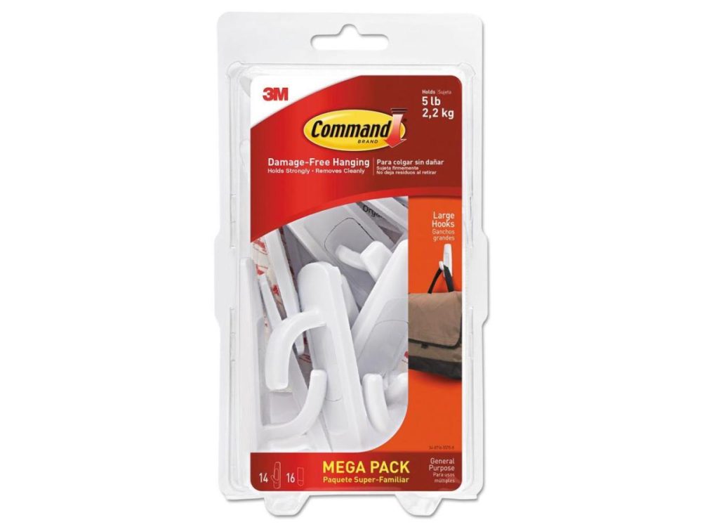 Hooks & Picture Hangers |  General Purpose Hooks, 5Lb Capacity, Plastic, White, 14 Hooks, 16 Strips/Pack Decor 3M