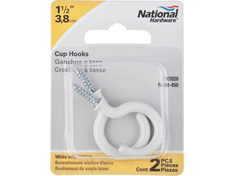 Hooks & Picture Hangers |  National 1-1/2 In. White Vinyl Cup Hook (2 Count) N248450 Decor Hooks & Picture Hangers