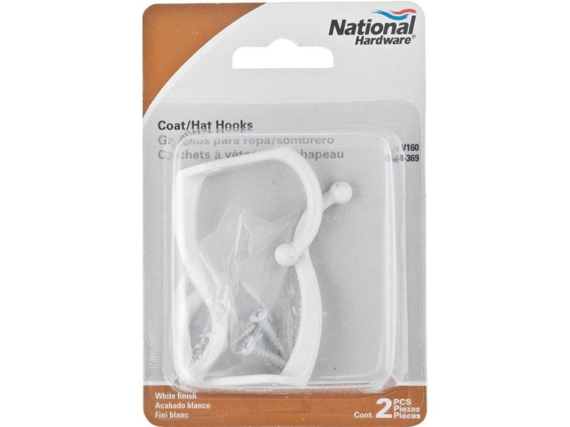 Hooks & Picture Hangers |  National, N248-369, 2 Pack, White, Coat & Hat Hook Decor Hooks & Picture Hangers