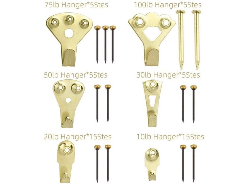 Hooks & Picture Hangers |  Pcture Hangers, 130 Pieces Versatile Picture Hooks, Heavy Duty Picture Hanging Kit With Nails For Wall Mounting 10-100 Lbs Pack Golden Decor Hooks & Picture Hangers