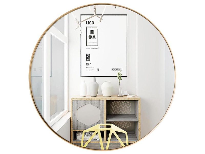 Mirrors |  27.5”Modern Metal Wall-Mounted Round Mirror For Bathroom Entryway Gold Decor Costway