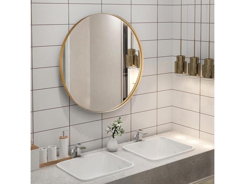 Mirrors |  27.5”Modern Metal Wall-Mounted Round Mirror For Bathroom Entryway Gold Decor Costway