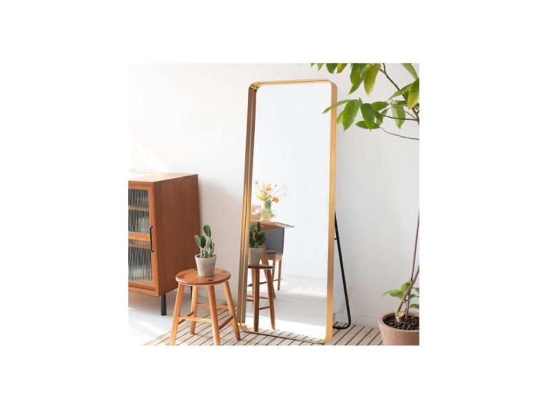 Mirrors |  Full Length Mirror 63″X 20″ Wall Mirror Aluminum Alloy Thin Frame Hanging Or Leaning Against Wall Dressing Mirror Large Rectangle Mirror For Bedroom Living Room Gold(With Stand) Decor Mirrors