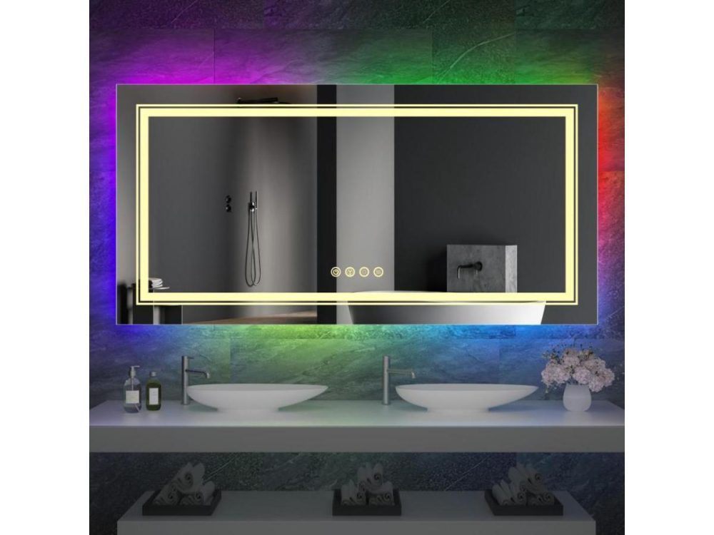 Mirrors |  Led Colorful Rgb Backlit  Bathroom  Mirror, Shatterproof Wall Mounted Lighted Makeup Vanity Mirror, Anti Fog Lighted Bathroom Mirrors Decor Mirrors