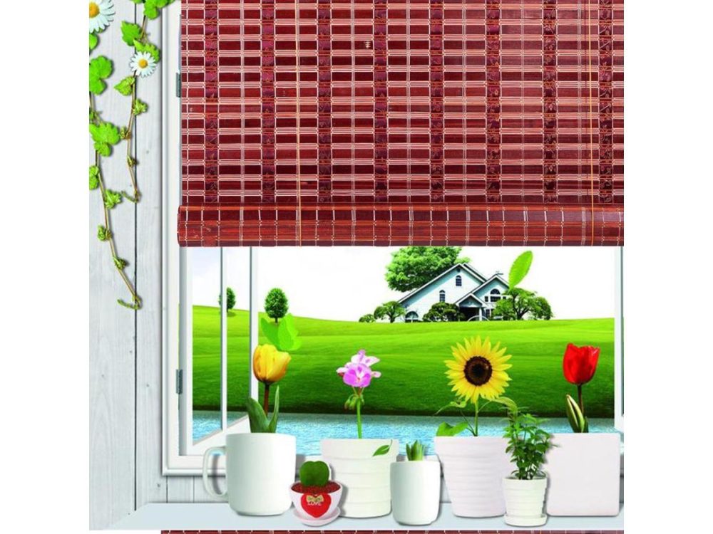 Window Treatments |  Asian Home Natural Bamboo Roll Up Window Blind Sun Shade Burgundy Wb-Sun319 (W24 X H72) Decor Thy Trading LLC