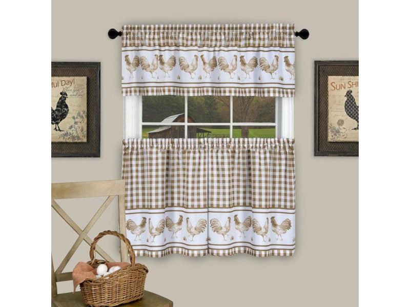 Window Treatments |  Barnyard Kitchen Curtain Tier And Valence Set, Taupe, 58X14 And 58X36 Inches Decor ACHIM