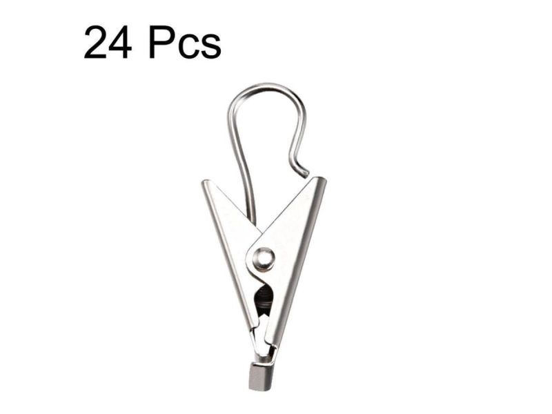 Window Treatments |  Curtain Clips With Hooks Metal 1 Inch Clip Length For Drapery, Photos, Art Craft Display And Home Decoration Silver Tone 24 Pcs Decor Unique-Bargains